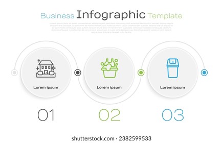 Set line Home cleaning service, Basin with soap suds and Trash can. Business infographic template. Vector