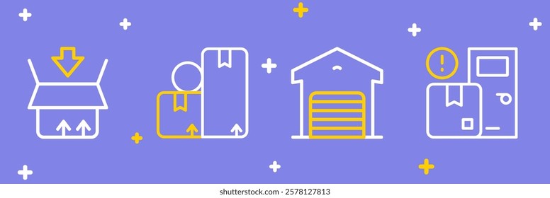 Set line Home delivery services, Warehouse, Carton cardboard box and  icon. Vector