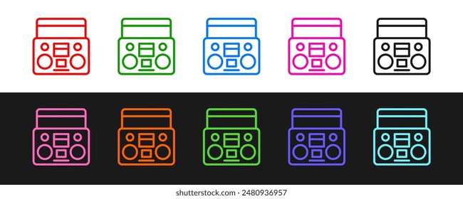 Estéreo casero con el icono de dos altavoces aislado en el fondo blanco y negro. Sistema de música.  Vector