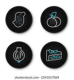 Set line Homemade fruit pie, Garlic, Mango and Potato icon. Vector