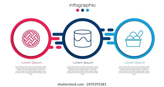 Set line Homemade pie, Cake and Ice cream in bowl. Business infographic template. Vector