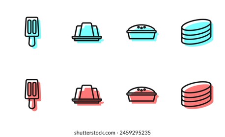 Set line Homemade pie, Ice cream, Jelly cake and Brownie chocolate icon. Vector