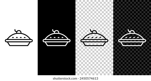 Set line Homemade pie icon isolated on black and white,transparent background.  Vector