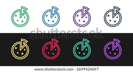 Set line Homemade pie icon isolated on black and white background.  Vector