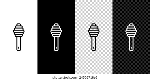 Set line Honey dipper stick icon isolated on black and white,transparent background. Honey ladle.  Vector