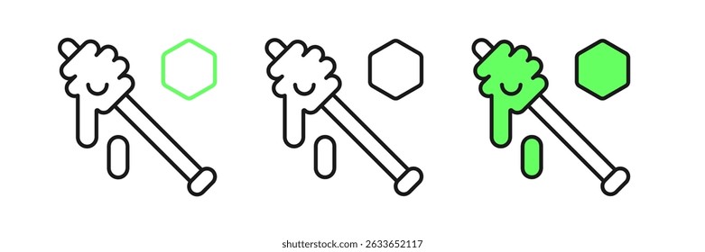 Set line Honey dipper stick icon isolated on white background. Honey ladle.  Vector