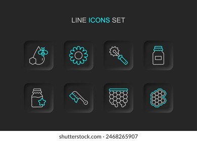 Fijar línea Panal, Cepillo de apicultura, Tarro de miel, Rollo de cortador para, Flor e icono de panal. Vector