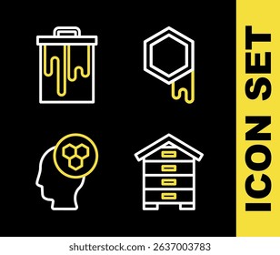 Set line Honeycomb, Hive for bees, Beekeeper and  icon. Vector