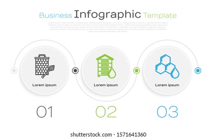 Set line Honeycomb with honey dipper stickicon, Hive for bees and Honeycomb. Business infographic template. Vector