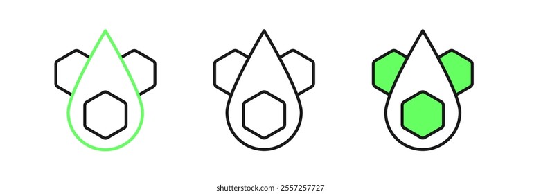 Set line Honeycomb icon isolated on white background. Honey cells symbol. Sweet natural food.  Vector
