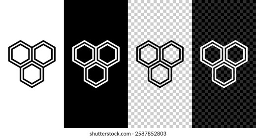 Set line Honeycomb icon isolated on black and white, transparent background. Honey cells symbol. Sweet natural food.  Vector