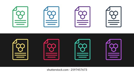 Set line Honeycomb icon isolated on black and white background. Honey cells symbol. Sweet natural food.  Vector
