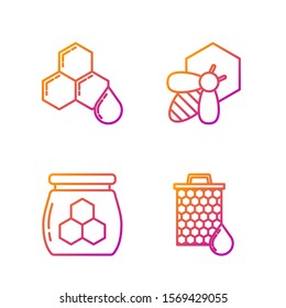 Set line Honeycomb, Jar of honey, Honeycomb and Bee and honeycomb. Gradient color icons. Vector