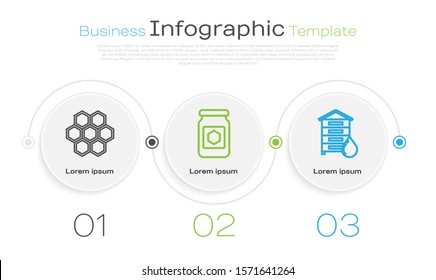 Set line Honeycomb, Jar of honey and Hive for bees. Business infographic template. Vector