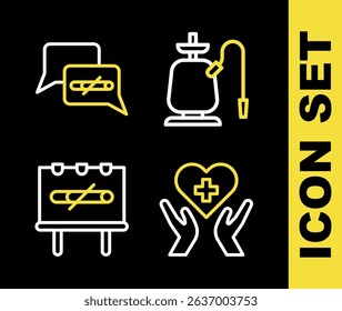 Set line Hookah, Heart with cross, No smoking and  icon. Vector