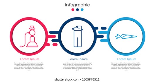 Set line Hookah, Lighter and Marijuana joint. Business infographic template. Vector