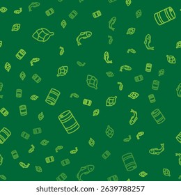 Set line Hop, Metal beer keg and Dried fish on seamless pattern. Vector