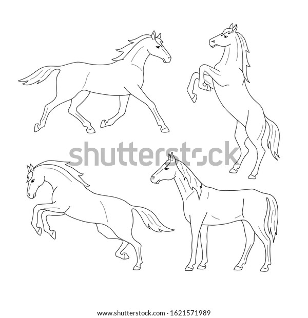 Download Set Line Horses Isolated Black Outline Stock Vector Royalty Free 1621571989