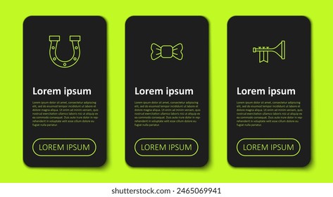 Set line Horseshoe, Bow tie and Trumpet. Business infographic template. Vector