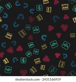 Set line Horseshoe, Casino slot machine, Laptop and and chip with dollar on seamless pattern. Vector