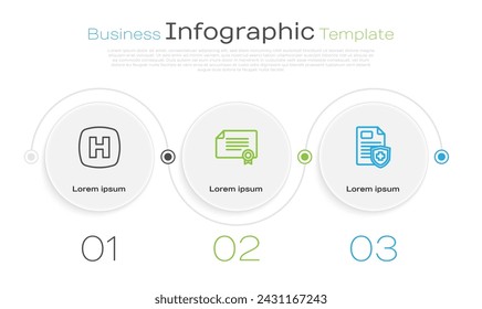 Set line Hospital signboard, Certificate template and Patient record. Business infographic template. Vector