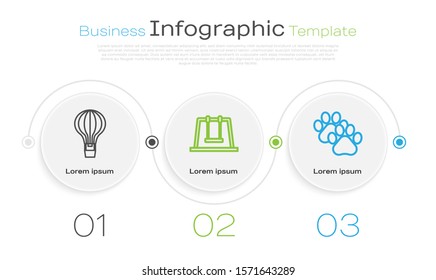 Set line Hot air balloon, Swing and Paw print. Business infographic template. Vector