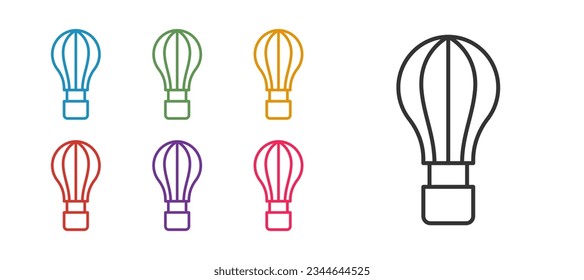 Set line Hot air balloon icon isolated on white background. Air transport for travel. Set icons colorful. Vector