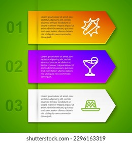 Set line Hot chili pepper pod, Margarita cocktail and Mexican sombrero. Business infographic template. Vector