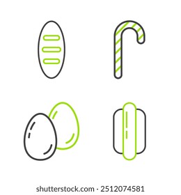 Set line Hotdog sandwich, Easter eggs, Christmas candy cane and Bread loaf icon. Vector