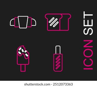 Set line Hotdog sandwich, Ice cream, Bread toast and Croissant icon. Vector