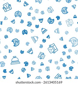 Set line Hotel service bell, Armchair and luggage cart on seamless pattern. Vector