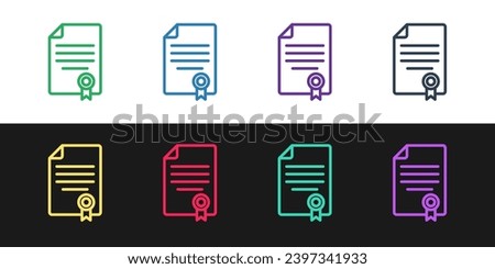 Set line House contract icon isolated on black and white background. Contract creation service, document formation, application form composition.  Vector