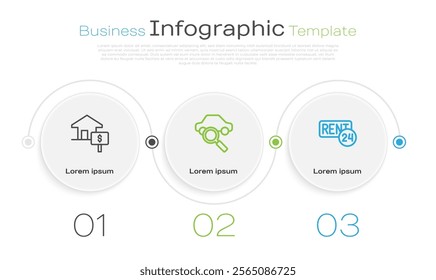 Set line House with dollar, Car sharing and Rent. Business infographic template. Vector