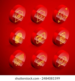 Set line House with eye scan, Smart home, Face recognition, Cancelled fingerprint, Browser incognito window, System bug mobile, Server, Data, Web Hosting and Internet of things icon. Vector