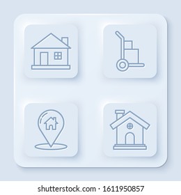 Set line House, Hand truck and boxes, Map pointer with house and House. White square button. Vector