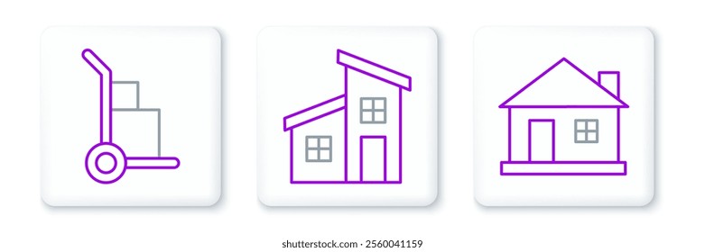 Set line House, Hand truck and boxes and  icon. Vector
