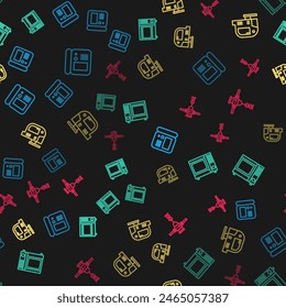 Set line House intercom system, Microwave oven, Electric jigsaw and Construction jackhammer on seamless pattern. Vector