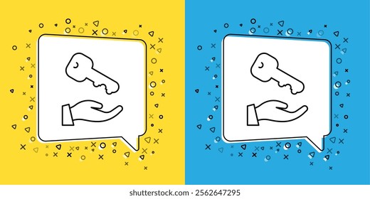 Set line House key icon isolated on yellow and blue background.  Vector