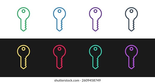 Set line House key icon isolated on black and white background.  Vector