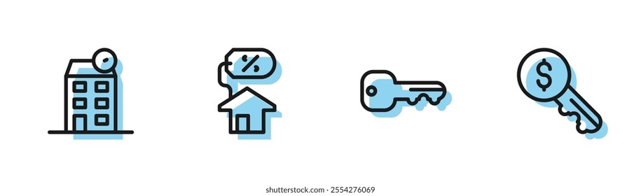 Set line House key, with percant and Rent icon. Vector