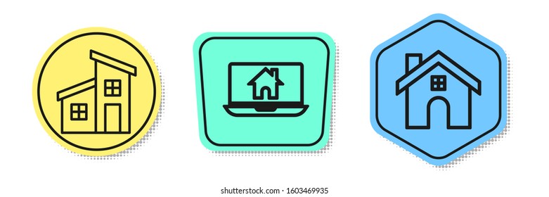 Set line House, Laptop and smart home and House. Colored shapes. Vector