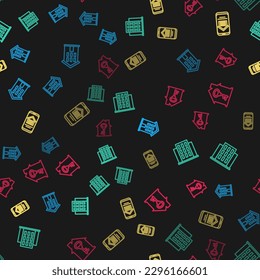 Set line House, , Online real estate house and with key on seamless pattern. Vector