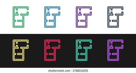 Set line House plan icon isolated on black and white background. Vector