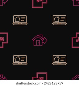 Setzen Sie Linie Haus Plan, Online-Immobilien-Haus und Verkauf auf nahtlose Muster. Vektor