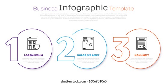 Set line House with shield, Ordered envelope and Filled form. Business infographic template. Vector