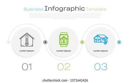 Set line House temperature, Smart watch with smart house and light bulb and House temperature. Business infographic template. Vector