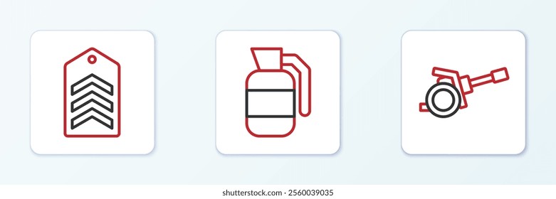 Set line Howitzer, Chevron and Hand grenade icon. Vector