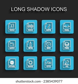 Set line HTML file document, RAW, WAV, OTF, AI, EPS, PSD and GIF icon. Vector