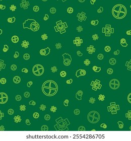 Set line Human with animals footprint, Anti worms parasite and Veterinary clinic on seamless pattern. Vector