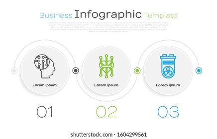 Set line Human brain as digital circuit board, Processor and Video graphic card. Business infographic template. Vector